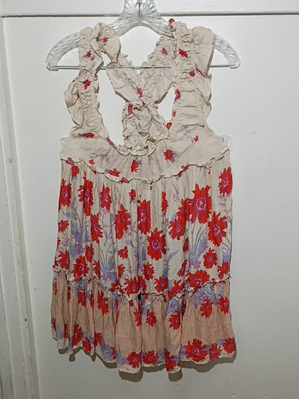 Free People Cream Dress with Red Floral Print